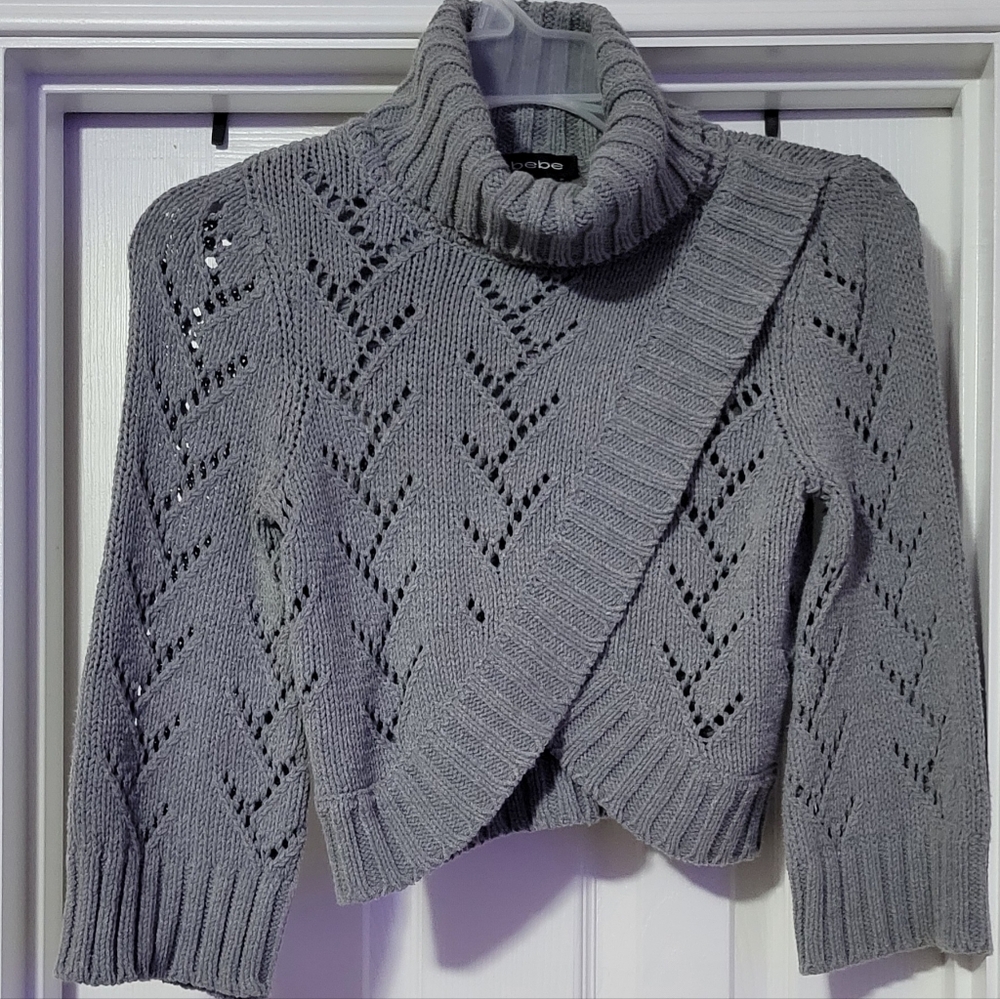 bebe - Asymmetrical Gray Crop Top Sweater